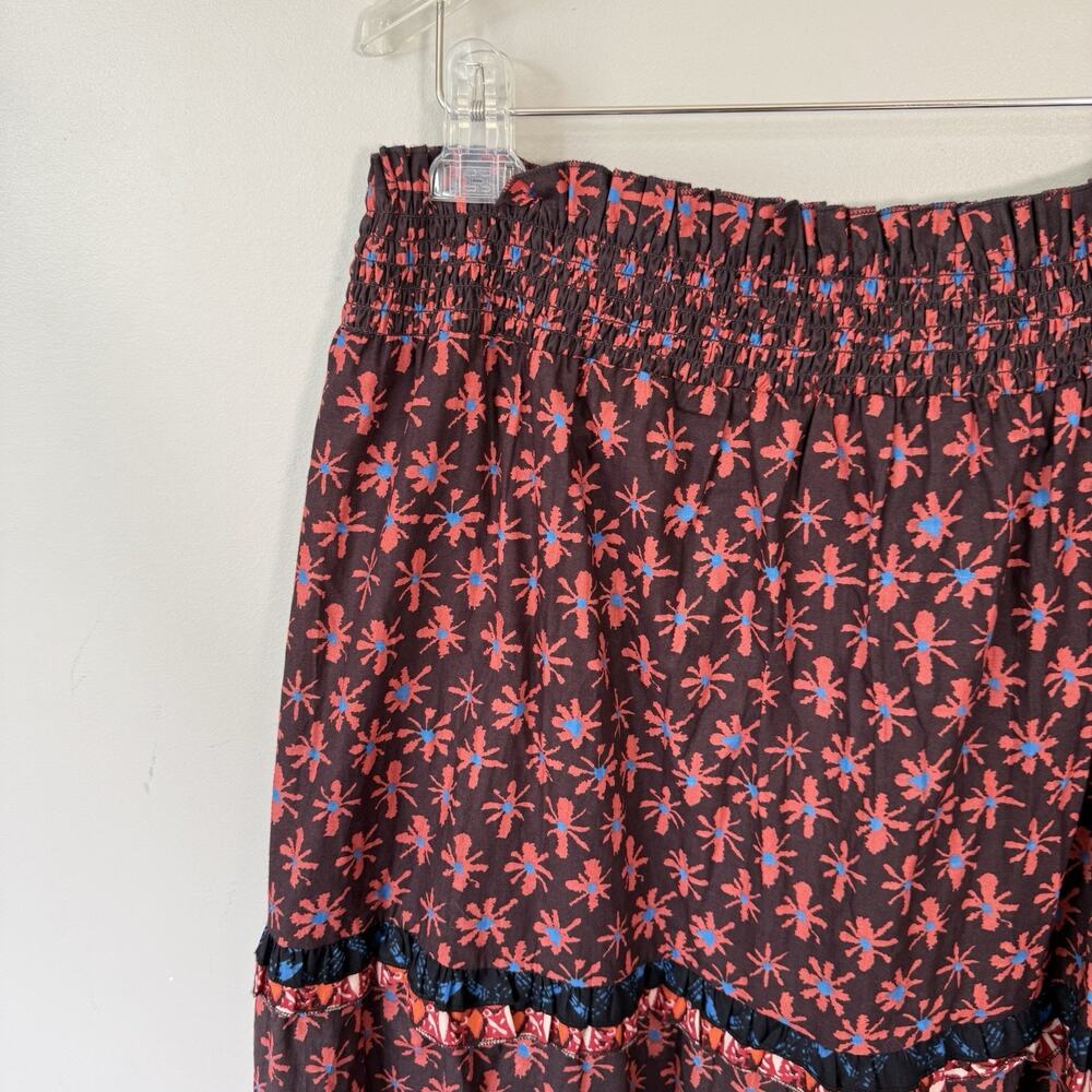 Anthropologie Skirt Genevieve Floral Tiered Maxi Skirt XL Maroon Boho New - Picture 8 of 9